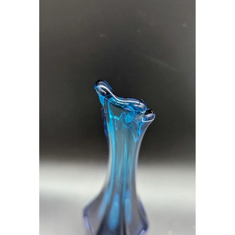 Vintage Viking Glass Epic Collum Bluenique Swung Vase 12